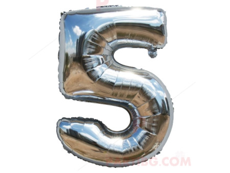 Фолиев балон цифра "5" - сребрист 1м.